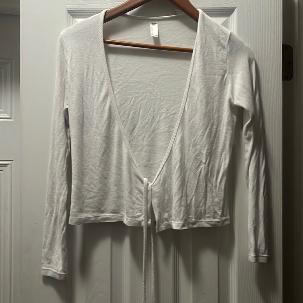 White American Apparel Open Front Tie Shirt - Ribbed - Size Small